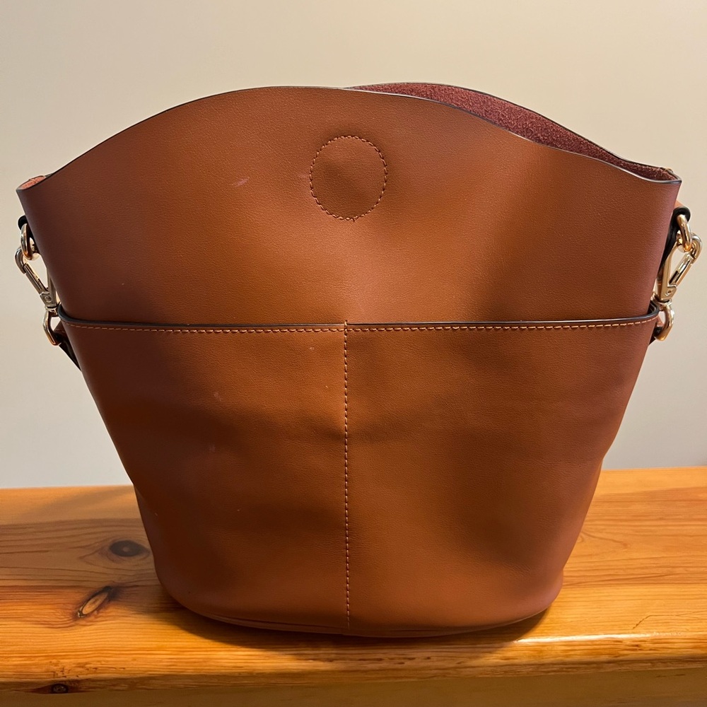 Genuine Cowhide Leather Bucket Bag